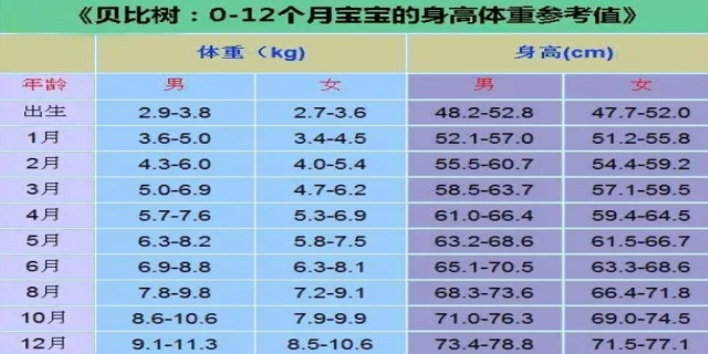婴儿0一12个月身高体重